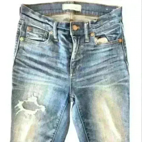 Madewell Womens Distressed High Rise Skinny Stretch Jeans Blue Size 25 - Picture 2 of 6